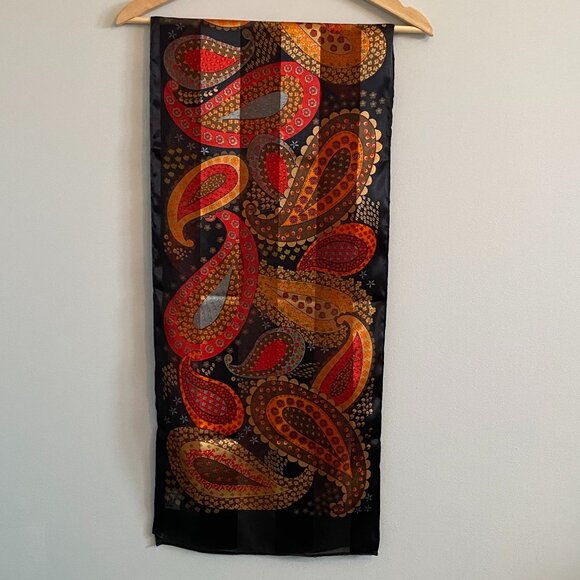 2/$20 π Careta Vintage Oldstock Sheer Scarf with Red and Orange Paisley Pattern - Picture 2 of 10